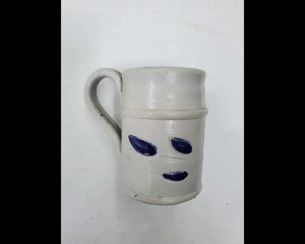 Salt glaze cobalt leaf mug