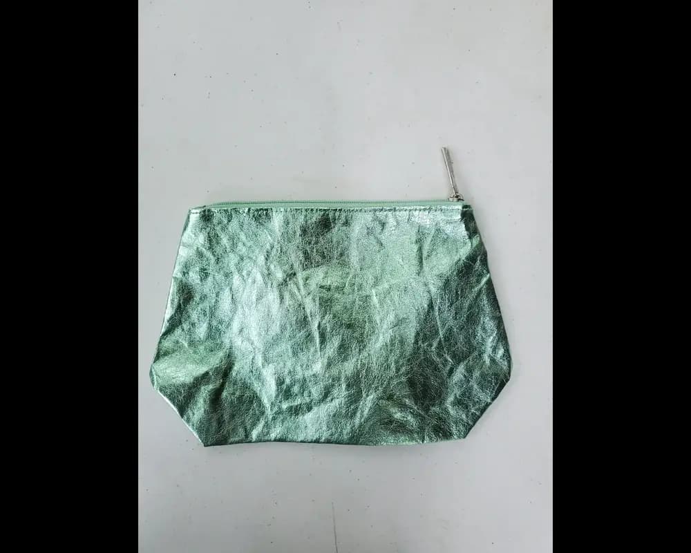 Green metallic zipper makeup bag