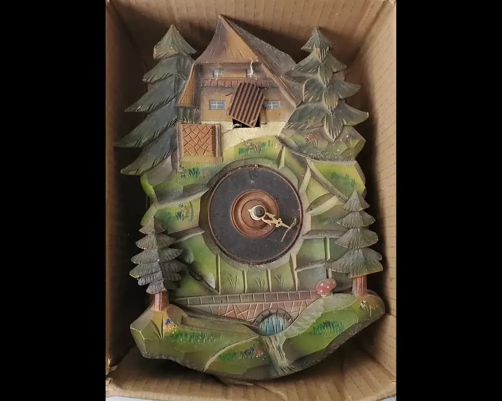 Vintage carved wood chalet clock