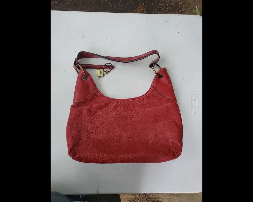 Fossil red leather paisley bag